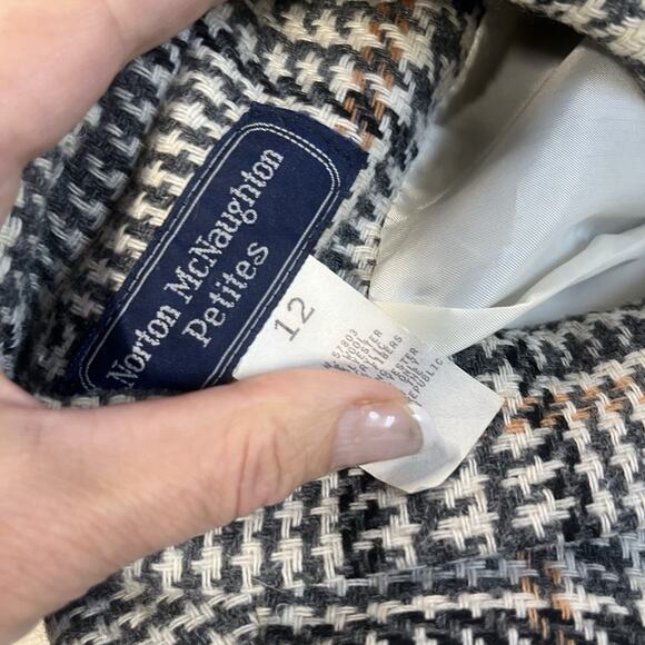 Vintage Norton McNaughton 2pc Skirt Suit sz 12 Pet Gray Brown Tweed Plaid Wool - Picture 13 of 13